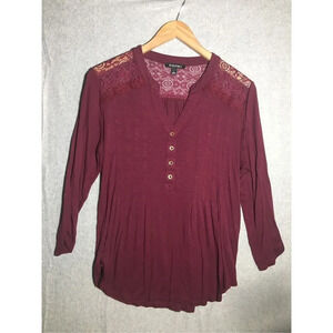 Womens Roz & Ali Blouse Lace Detailing Deep Red Valentines Day Career Work
